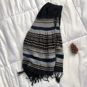 Fringed Light Blue-Gray/Bronze/Cream/Black Scarf